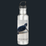 Botella De Agua Nombre personalizado del viaje a la playa de la to<br><div class="desc">Este diseño presenta una tortuga bebé que lo hace camino al océano después de nacer. Personalice editando el texto en el cuadro de texto o eliminando texto sin nombre. #tortle #Sealife #ocean #seaturtle #laatherback #beach #sealife #personalized #name #cocina #botellas de agua #drinkware #gifts #addyourname</div>