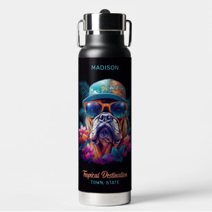Botella De Agua Nombre Personalizado & Destino Vacaciones Tropical