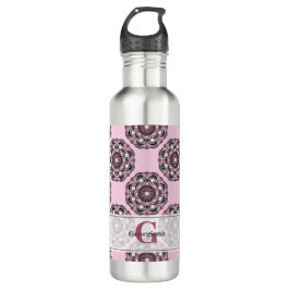 Botella De Agua Nombre personalizado Dusky Rosa Cherry Blossom Dot