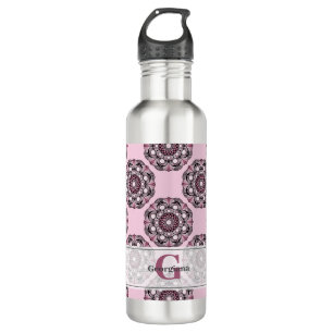 Botella De Agua Nombre personalizado Dusky Rosa Cherry Blossom Dot