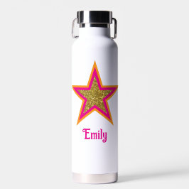 Botella De Agua Nombre personalizado elegante estrella dorada y ro