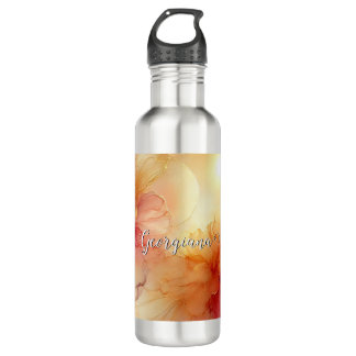 Botella De Agua Nombre personalizado Engranaje Raspberry Floral Al