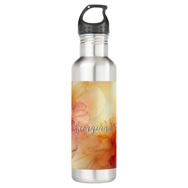 Botella De Agua Nombre personalizado Engranaje Raspberry Floral Al (Anverso)