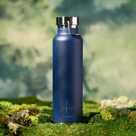 Botella De Agua Nombre personalizado Fecha Elegante Estiloso Azul
