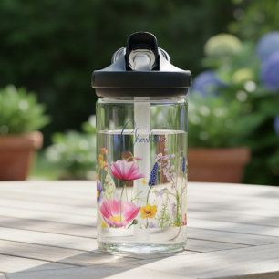 Botella De Agua Nombre Personalizado Floral de Flor Silvestre Colo