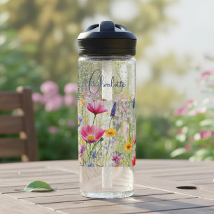 Botella De Agua Nombre Personalizado Floral de Flor Silvestre Colo