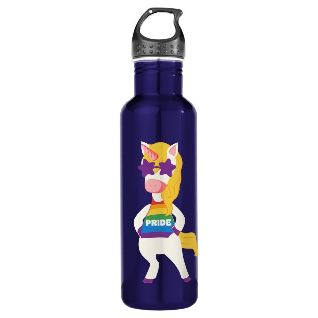 Botella De Agua Nombre personalizado Gay Unicorn (Anverso)