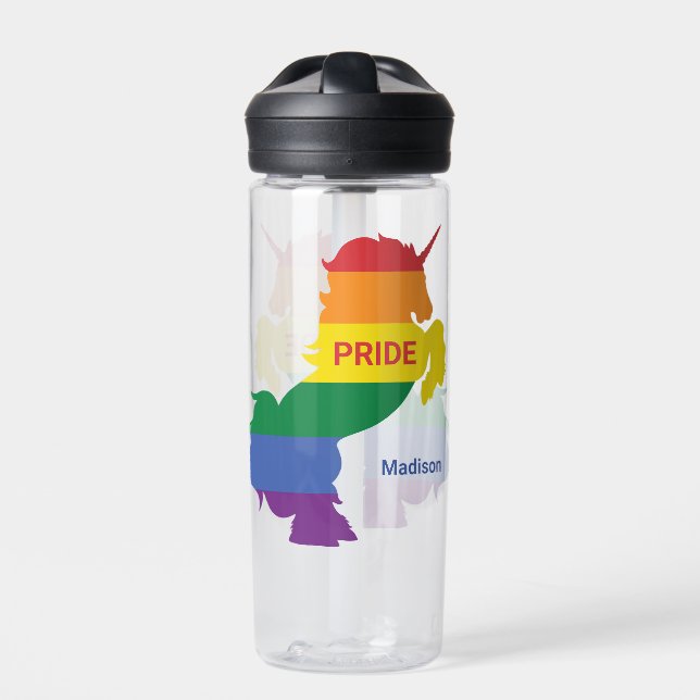 Botella De Agua Nombre personalizado Gay Unicorn (Delante)