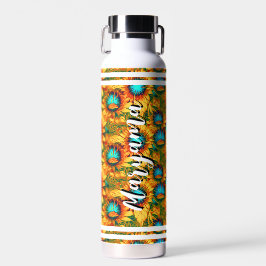 Botella De Agua Nombre Personalizado (Girasoles de Primavera) Flor