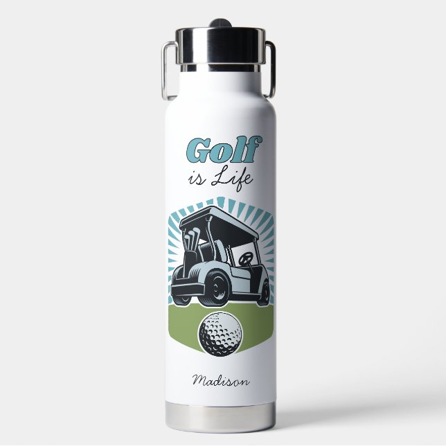 Botella De Agua Nombre personalizado Golf es vida (Frente)