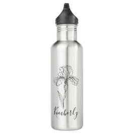 Botella De Agua Nombre personalizado Iris Febrero Nacimiento Flor