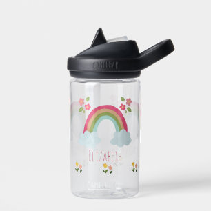 Botella De Agua Nombre personalizado Kids Cute rainbow chica rosa