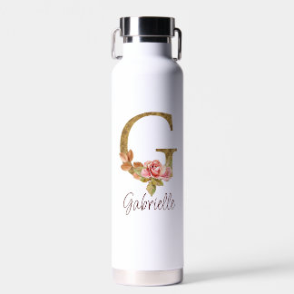 Botella De Agua Nombre personalizado letra G Lámina de oro Rosas r