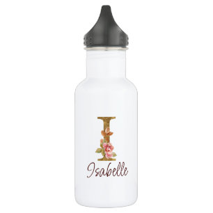 Botella De Agua Nombre personalizado letra I Lámina de oro rosas r