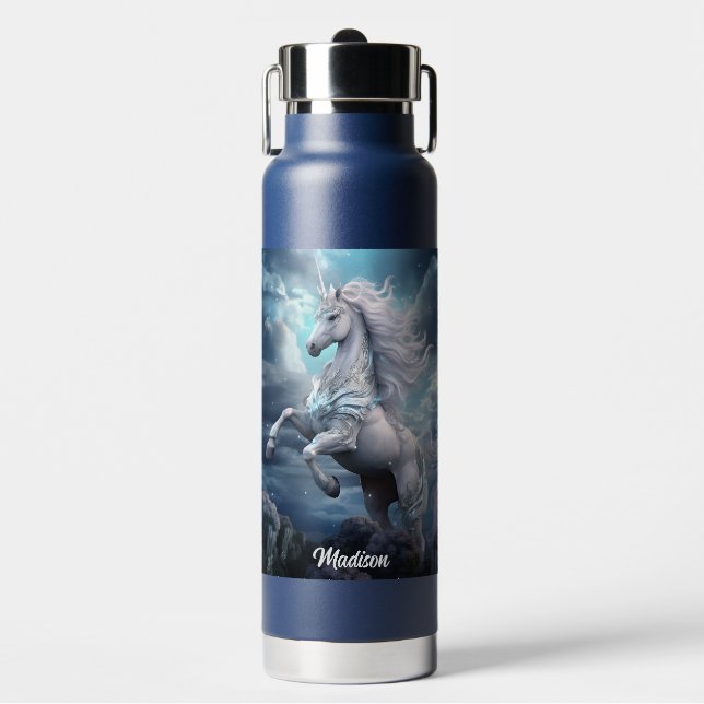 Botella De Agua Nombre personalizado lindo unicornio (Frente)