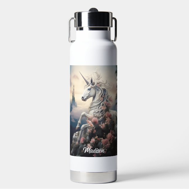 Botella De Agua Nombre personalizado lindo unicornio (Frente)