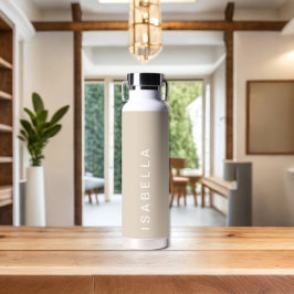 Botella De Agua Nombre personalizado minimo moderno de color beige