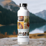 Botella De Agua Nombre personalizado moderno de varios Collages de<br><div class="desc">Multi Collage de fotos Modern Personalized Name Water Bottle incluye un collage de fotos de nueve de tus fotos favoritas. Personalizado con tu nombre en escritura negra moderna. Perfecto para cumpleaños, Navidades, Día de la Madre, Día del Padre, Abuelos, hermano, hermana, mejor amigo y más. FOTO TIP: centra tus fotos...</div>