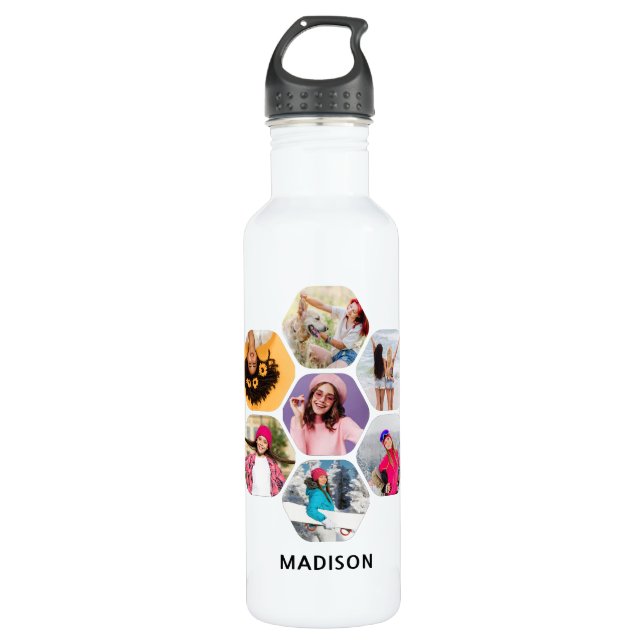Botella De Agua Nombre personalizado moderno de varios Collages de (Anverso)