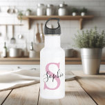 Botella De Agua Nombre personalizado moderno Monograma rosa<br><div class="desc">Nombre personalizado moderno Monograma rosa</div>