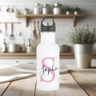 Botella De Agua Nombre personalizado moderno Monograma rosa