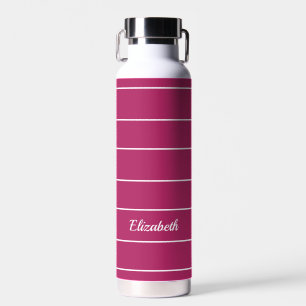 Botella De Agua Nombre Personalizado Moderno Patrón de Rayas Rosa