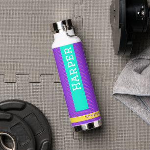 Botella De Agua Nombre personalizado morado moderno