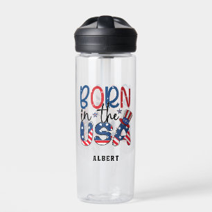 Botella De Agua Nombre Personalizado Nacido En La Bandera Estadoun