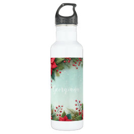 Botella De Agua Nombre personalizado Navidades acuarela floral Poi