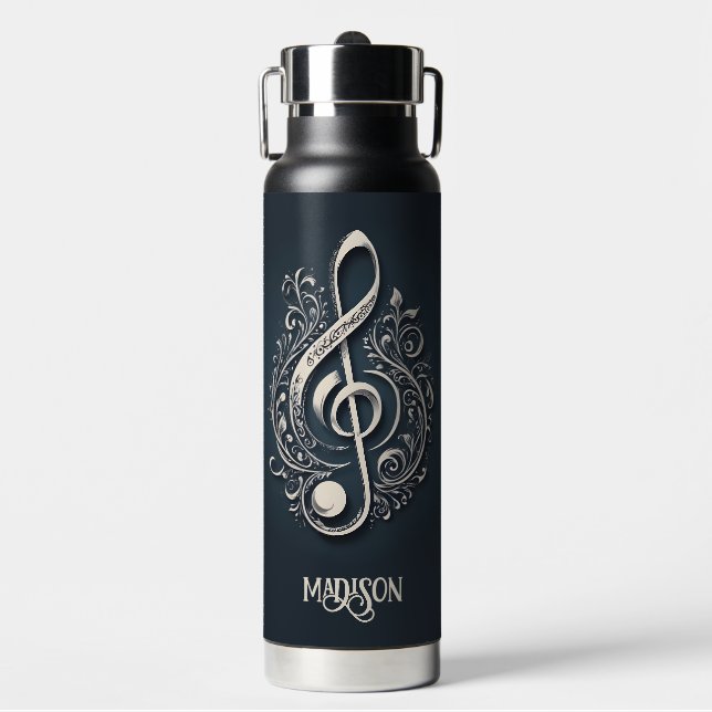 Botella De Agua Nombre personalizado Nota de limpieza musical (Frente)