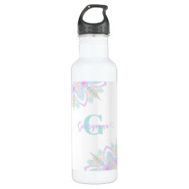 Botella De Agua Nombre personalizado Pastel Arcoiris Floral Sundal