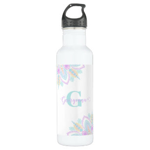 Botella De Agua Nombre personalizado Pastel Arcoiris Floral Sundal
