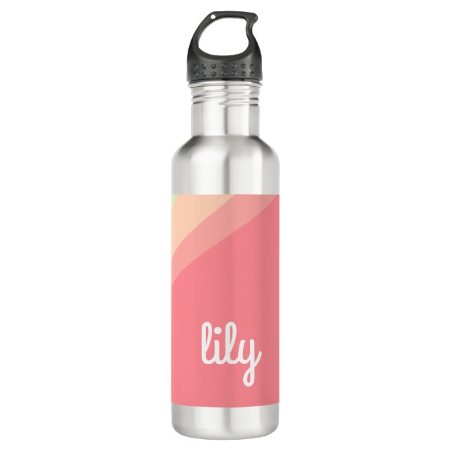 Botella De Agua Nombre personalizado Pastel Rainbow Personalizado  (Anverso)