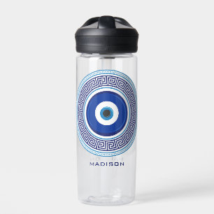 Botella De Agua Nombre Personalizado Patrón Griego Malo Ojo Nazar