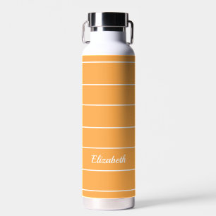 Botella De Agua Nombre personalizado patrón moderno rayado naranja