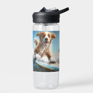 Botella De Agua Nombre personalizado Perro de Surfing