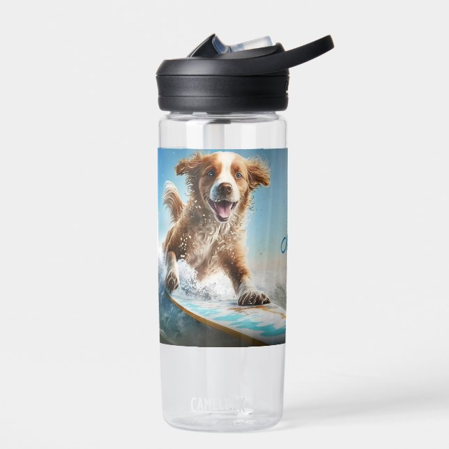 Botella De Agua Nombre personalizado Perro de Surfing (Izquierdo)
