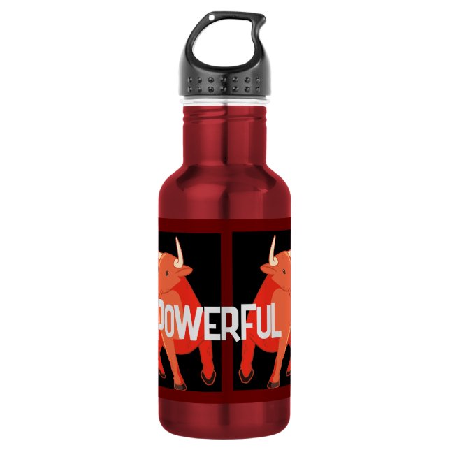 Botella De Agua Nombre personalizado poderoso con imagen de toros  (Anverso)