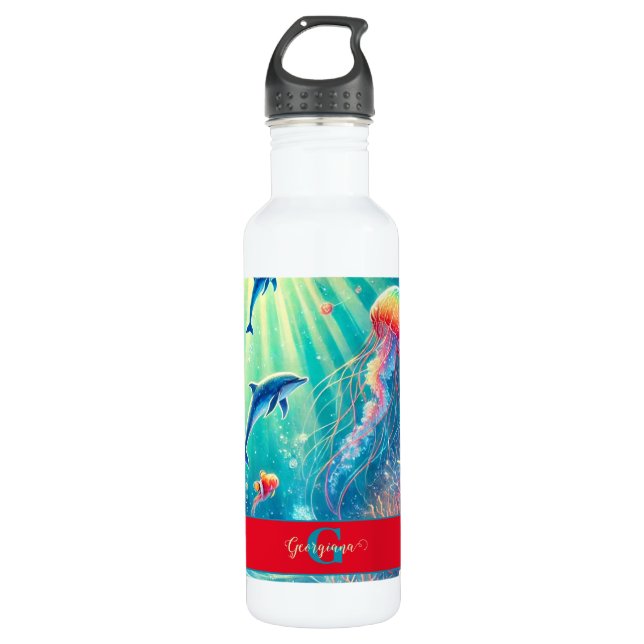 Botella De Agua Nombre personalizado Poinsettia de arrecife floral (Anverso)