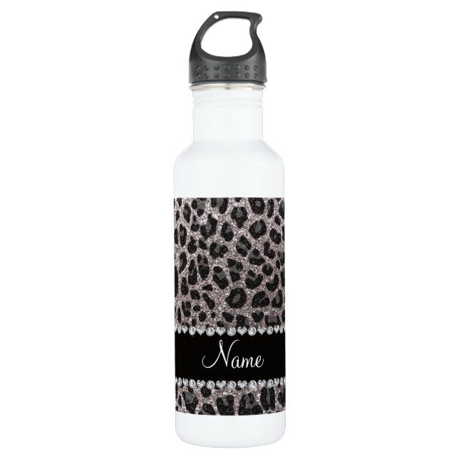 Botella De Agua Nombre personalizado puntos de leopardo de purpuri (Anverso)