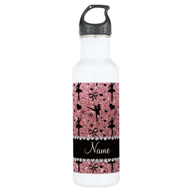 Botella De Agua Nombre personalizado purpurinas rosados pastel (Anverso)