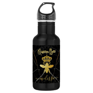 Botella De Agua Nombre Personalizado REINA ABEJA Mármol Negro Dora