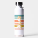 Botella De Agua Nombre personalizado retro<br><div class="desc">Diseño de arrebatos de sol de inspiración retro en colores vivos y alegres que se pueden personalizar con tu nombre.</div>