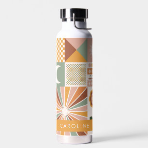 Botella De Agua Nombre Personalizado Retro Geométrico Terroso 70s