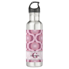 Botella De Agua Nombre personalizado Retro Radiante Dusky Rosa Dot