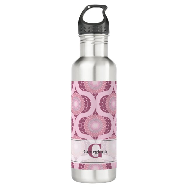 Botella De Agua Nombre personalizado Retro Radiante Dusky Rosa Dot (Anverso)