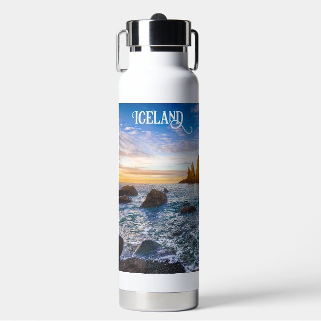 Botella De Agua Nombre personalizado Reynisfjara Beach, Islandia (Frente)