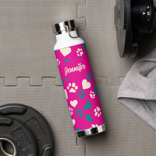 Botella De Agua Nombre personalizado Rosa con impresiones Verde az