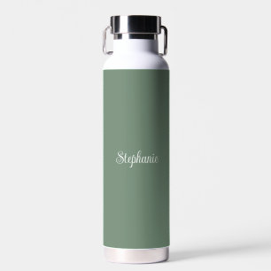 Botella De Agua Nombre personalizado Sage Green Script Boda Agua
