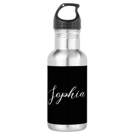 Botella De Agua Nombre personalizado Script Boda negro agua
